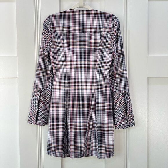 Parker Derby Blazer Mini Dress Women’s 4 Plaid Pink 4 Button Closure Workwear - Picture 8 of 15